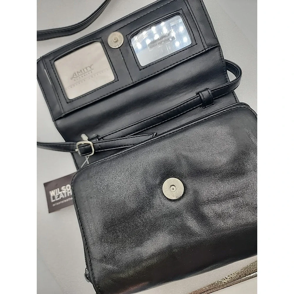 Vintage Wilson Leather Black Crossbody Multi Compartments Purse Handbag - Picture 5 of 8